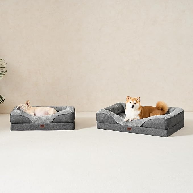 EHEYCIGA Orthopedic Dog Bed for Medium Dog 35x22x6.5 Inch Memory Foam Dog Couch Bed with Sides Waterproof Liner &amp Washable Removable Cover Bolster Pet Sofa Grey