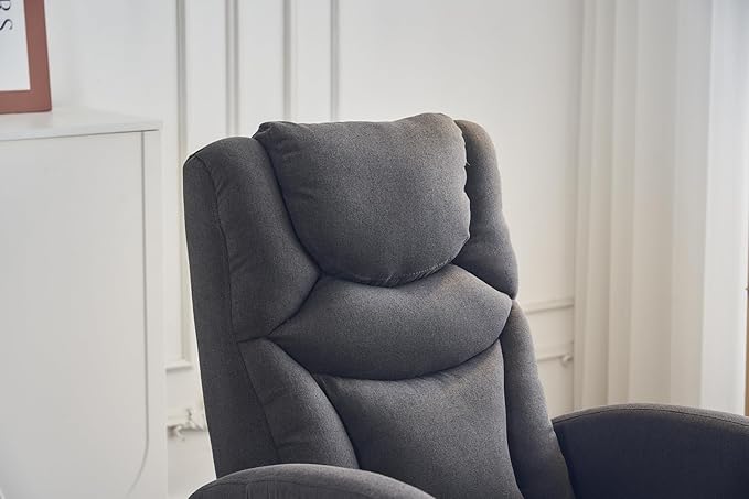 Rocking Chair with Foot Rest Nursery Glider Teddy Gliding Rocking Chair with Retractable Footrest Rubber Wood Legs Side Pocket High Back &amp Wide Seat Nursing Chair for Living Room (Drak Gray)