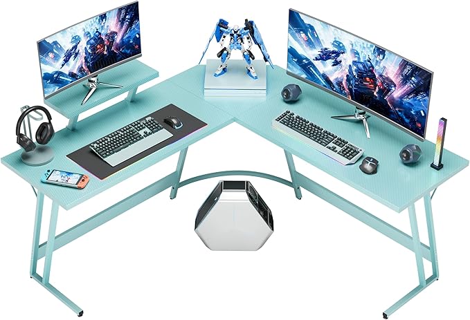 Homall L Shaped Gaming Desk Computer Corner Desk PC Gaming Desk Table with Large Monitor Riser Stand for Home Office Sturdy Writing Workstation (Blue 51 Inch)