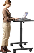 Mobile Laptop Standing Desk Adjustable Height Small Mobile Desk Workstation with Wheels Portable Rolling Computer Desk Cart for Home Office Classroom (Black)