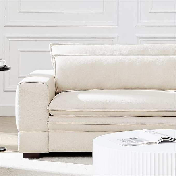 KEVINSPACE 104.72 Sofa Couch Mid Century Modern Sofa 3 Seater Sofa for Living Room Deep Seat Sofas Furniture Comfy Couches with 2 Pillows Comfy Cushion for Bedroom Apartment Office Beige