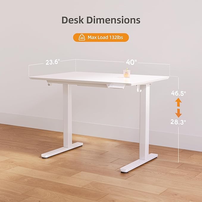 Claiks Glass Standing Desk with Drawers 40×24 Inch Adjustable Stand Up Desk Quick Install Home Office Computer Desk White