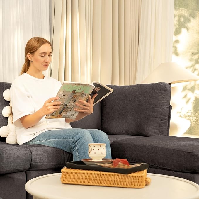 L Shaped Sofa Modern Sofa Modular sectional Cloud Couch with 1 Ottomans 5-seat Chenille deep-seat with Storage and 6 Pillows for Living Rooms bedrooms and Apartments (Coffee)