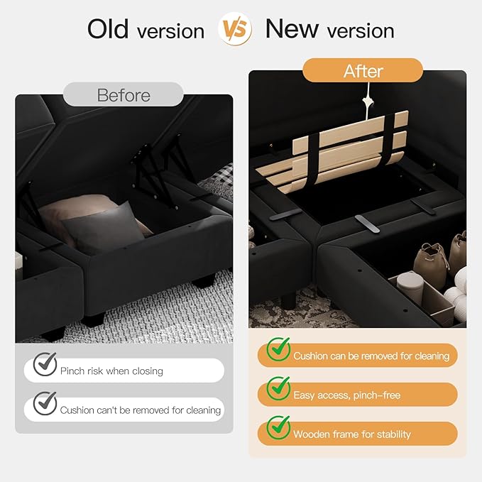 Belffin Modular Sectional Sofa Couch with Reversible Chaise Velvet L Shaped Couch Sofa with Storage 4-seat Convertible Sectional Sofas Black