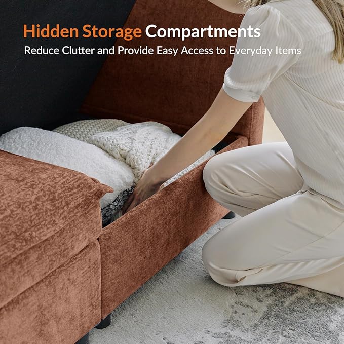 HULALA HOME Modern Middle Module for Sectional Sofa Couch Armless Loveseat Sofa 2 Seat Included Burnt Orange