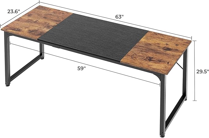 Huuger Computer Desk 63 Inch Office Desk Gaming Desk with Storage Writing Desk Work Desk for Home Office Study Modern Simple Desk Large Legroom Metal Frame Rustic Brown and Black