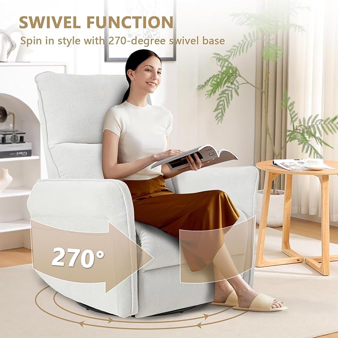cinkehome Swivel Rocker Recliner Glider Rocker Recliner Chair for Nursery Overstuffed Manual Reclining Chair for Small Spaces Living Room Beige Snowflake Fleece