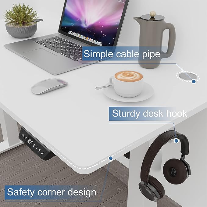 Shintenchi Electric Standing Desk 48 x 24 Inch Height Adjustable Sit Stand Desk Morder Home Office Stand Up Desk Computer Work Station with Splice Board (White Frame + White Top)