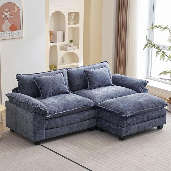 86 Modular Sectional Sofa Comfy Cloud Couch Sectional Sofa with Ottoman Chenille Sofa Sleeper Deep Seat Sofa with Throw Pillows for Living Room (Blue 86- L Shape)