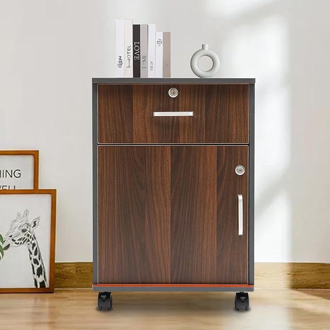 Mobile File Cabinet Rolling Printer Stand with Open Storage Shelf abric Lateral Filing Cabinet fits A4 or Letter Size for Home Office Black