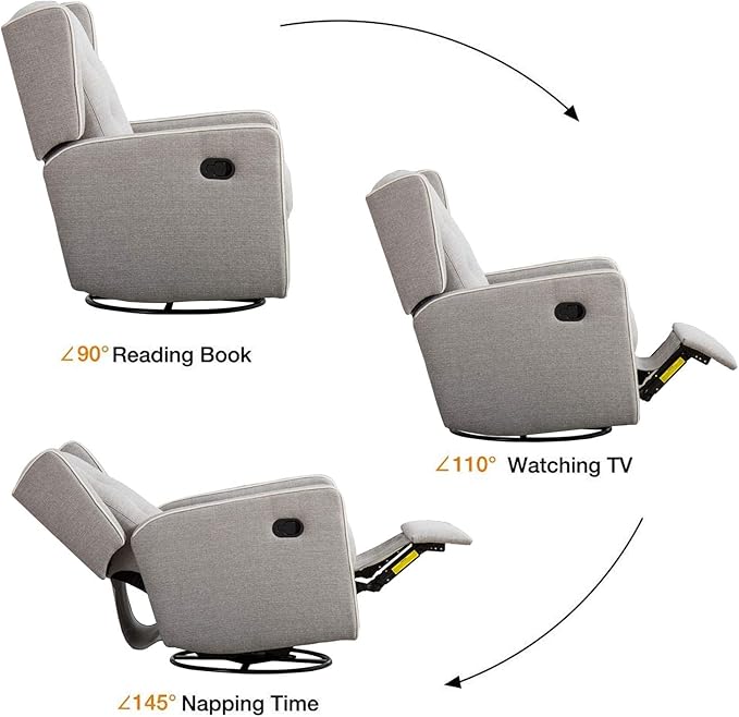 CANMOV Swivel Rocker Recliner Chair Set of 2 Nursery Glider Chair Nursery Rocking Chairs Manual Reclining Chair Grey