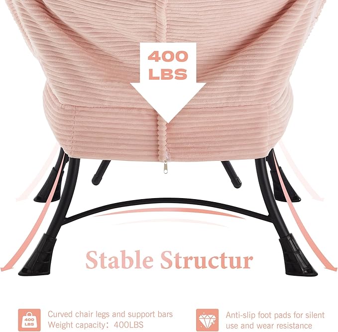 HOMEFUN Lazy Chair with Ottoman Bedroom Chairs for Adults Comfy Reading Chair for Living Room Office Modern Lounge Accent Chair with Armrests Ergonomic Footrest for Small Spaces Pink