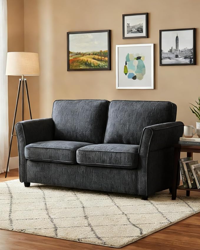 Karl home 67 Loveseat Sofa Chenille Fabric with Removable Covers Outward Arms Spring Cushion &amp Solid Wood Frame Deep Seat Couch for Small Apartment Living Room Reading Nook Bedroom Grey