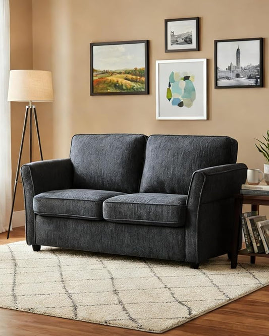 Karl home 67 Loveseat Sofa Chenille Fabric with Removable Covers Outward Arms Spring Cushion &amp Solid Wood Frame Deep Seat Couch for Small Apartment Living Room Reading Nook Bedroom Grey