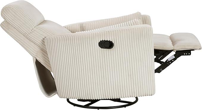 Lexicon Modern Swivel Glider Recliner Chair Nursery Glider Corduroy Fabric Upholstery Recliner with 2 Lumbar Pillows Manual Reclining Sofa Chair for Living Room/Office/Apartment Beige