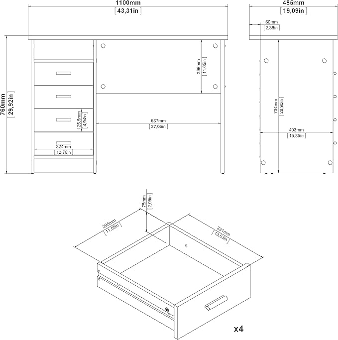 Tvilum Warner Desk with 4 Drawers White