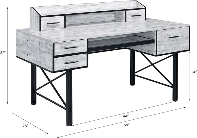 Antique White and Black 5-Drawer Computer Desk - Office Storage &amp Home Decor