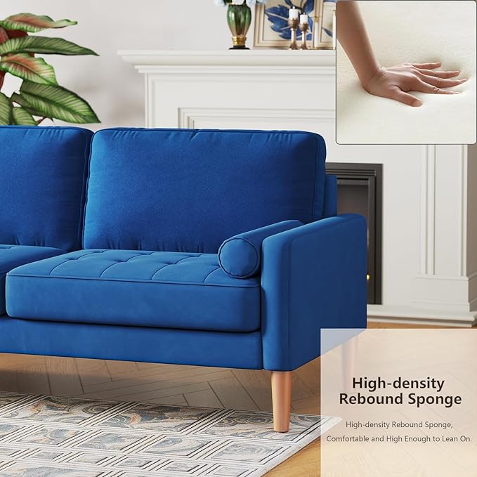 67 W Modern Velvet Loveseat Sofa Mid Century Modern Decor Love Seat Couches for Living Room Button Tufted Upholstered Small Couch for Bedroom Easy to Install Love Seats Furniture (Blue)