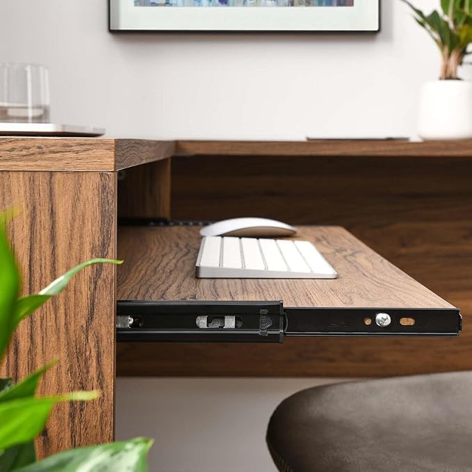 Modway Venture Modern MDF Wood L-Shaped Office Desk in Walnut