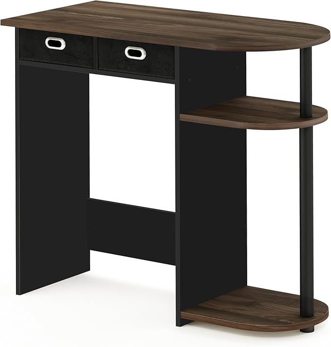 Furinno GO GREEN Desk 31.5 Wide Gaming Desk with 2 Side Shelves and Storage Bins Computer Desk Office Desk for Home Office Study Room Dorm Bedroom Columbia Walnut
