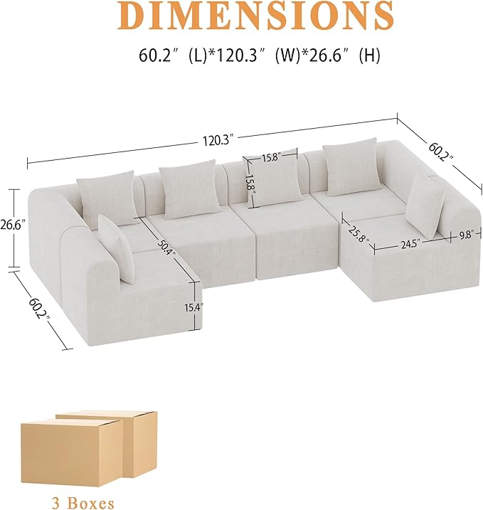 wanan Modular Sectional Couches for Living Room 6 Seats with Deep Seat L-Shape Cloud Sofa Couch High Density Memory Foam Boneless Upholstered Couches Easy Assembly (Warm White 6 Seats)