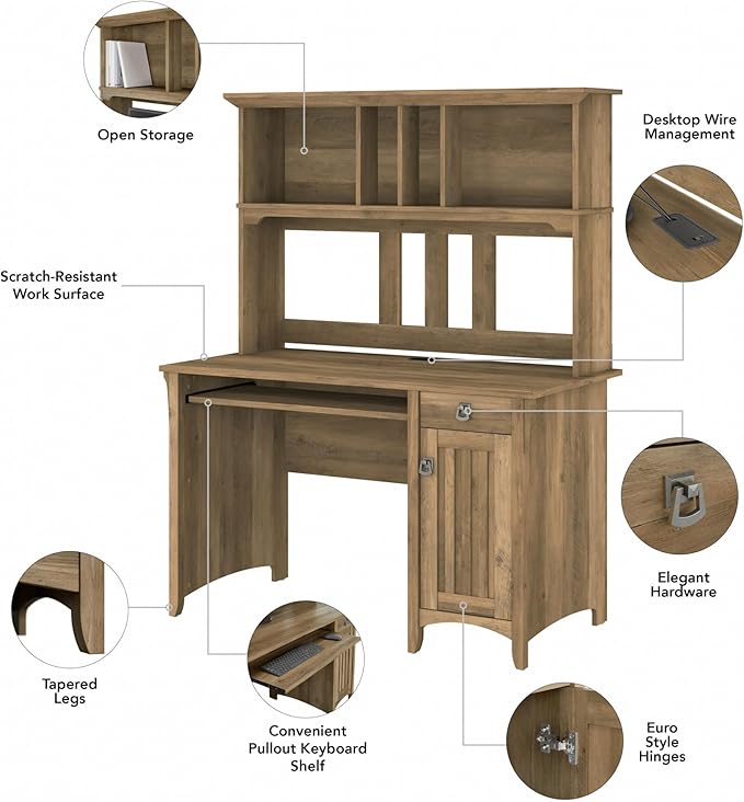 Bush Furniture Salinas Computer Desk with Hutch | Study Table with Drawers Cabinets &amp Pullout Keyboard/Laptop Tray | Modern Home Office Desk in Reclaimed Pine | Work Desk with Storage