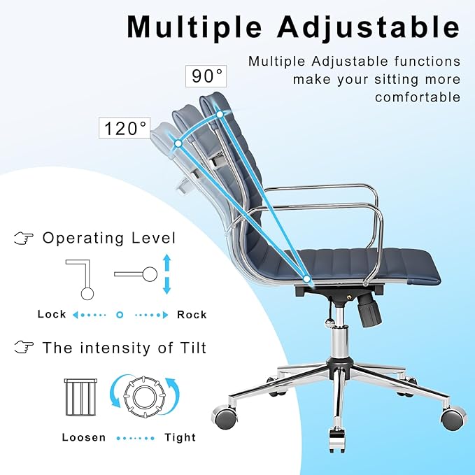 Office Chair Swivel Seat with Armrests and Wheels Comfortable Adjustable Gaming Seat for Adults Heavy Duty Work Chair for Home Office Navy 22.83in Seat