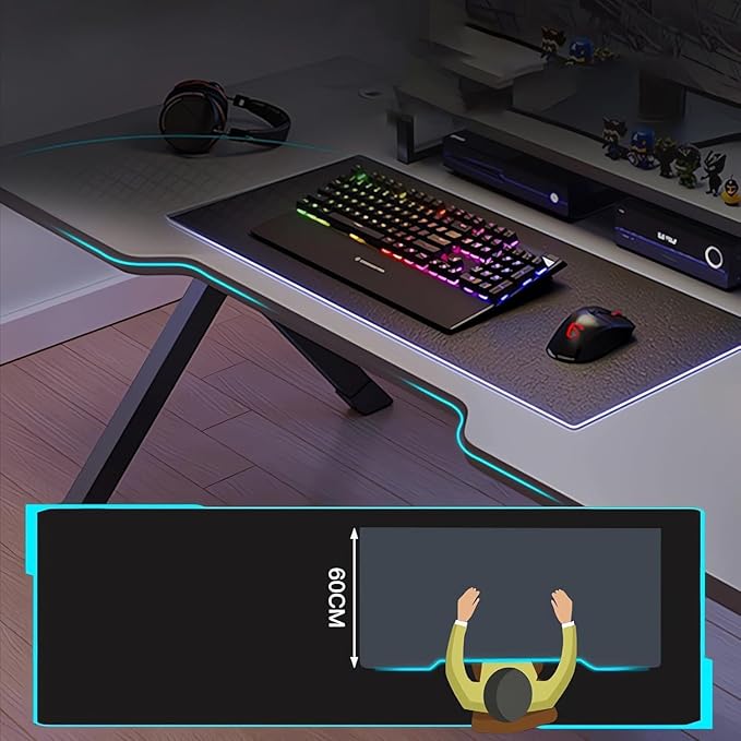 Large Gaming Desk K-Shaped PC Gaming Table for Home Office Ergonomic Computer Desk Space-Saving Easy Assembly(Black 48 Inch)
