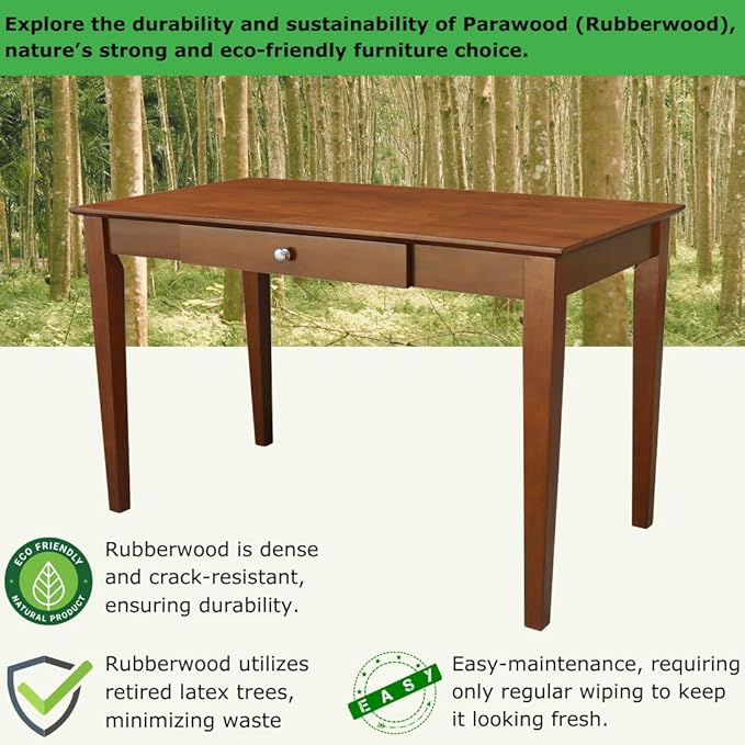 IC International Concepts Writing Desk With Drawer Solid Wood Real Parawood 48 W x 26 D x 30 H Easy Assembly Espresso