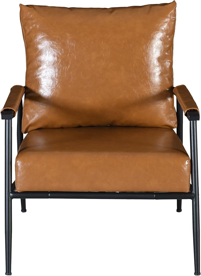 Christopher Knight Home Mid-Century Accent Chair Faux Leather Club Chair Upholstered Vintage Armchair with Metal Frame for Living Room Bedroom Office Soft Reading Chair Black+Brown