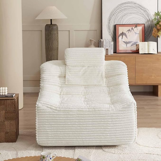 40 Swivel Cloud Chair 360° Swivel Accent Chair with Armless &amp Movable Pillow Cozy Single Sofa Oversized Reading Chair for Bedroom Living Room Compression Corduroy Plush Easy Assembly (White