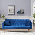 KINFFICT Velvet Futon Sofa Bed with 2 Pillows Convertible Sleeper Sofa Couch with 3 Angle Adjustable Backrest Modern Loveseat with 4 Golden Metal Legs for Living Room and Bedroom