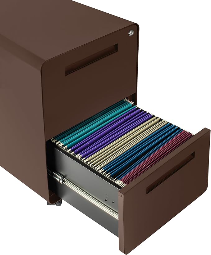Laura Davidson Furniture Stockpile 2 Drawer Mobile File Cabinet with Lock - Under Desk Metal Filing Cabinet Legal/Letter File Folders Wheels and Stationary Feet Pre-Assembled Dark Brown