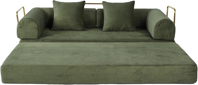 Foldable Sofa Bed 75 Inch Boneless Couch Convertible Memory Foam Sleeper Sofabed Floor Mattress with 2 Pillows Microfiber Cloud Sofa for Living Room Apartment No Assembly (Green)