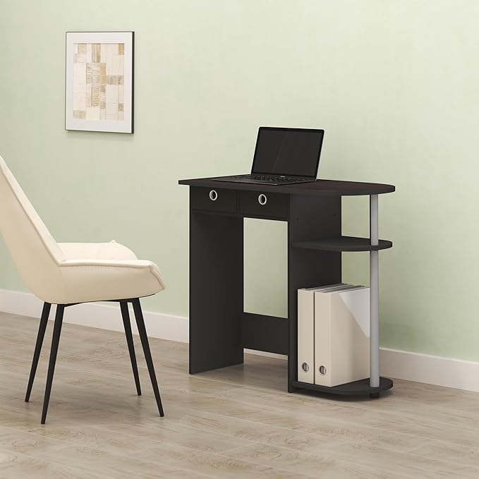 Ipoh Computer Desk 32 Inch Writing Desk Study Desk with Side Shelves and Bin Storage for Home Office Study Room Mocha Charcoal