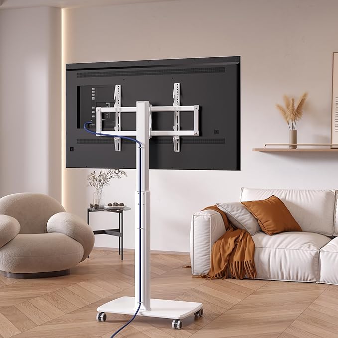 White Rolling TV Stand for 32 to 55 65 75 85 Inch TVs Corner TV Floor Stand with Mount Universal Portable Mobile TV Cart on Wheels Small TV Stand for Bedroom Living Room Conference Room