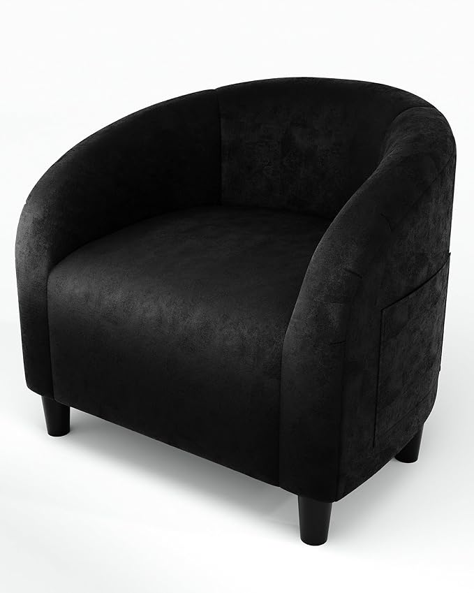 Accent Chair Velvet Barrel Chairs Comfy Round Club Armchair with Soft Cushion for Living Room Bedroom Reading Waiting Room Black
