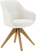 Art Leon Dining Chair - Mid Century Modern Boucle Fabric Swivel Dining Room Chair with Natural Oak Wood Legs Leisure Side Chair with Arms for Living Room White