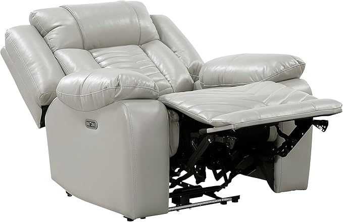 Lexicon Power Recliner Chair Faux Leather Upholstered Home Theater Seating with LED Lighting USB Charging Ports Single Wall Hugger Reclining Chair for Living Room/Bedroom Easy Assembly Gray