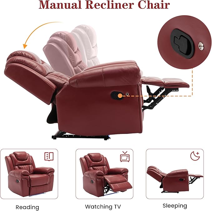 Merax Home Theater Seating Manual Recliner Chair with LED Light Strip for Living RoomBedroom Wind Red