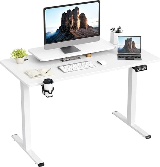 JUMMICO Electric Standing Desk Adjustable Height Desk 47 x 24 Inch with Monitor Stand Home Office Computer Desk (White)