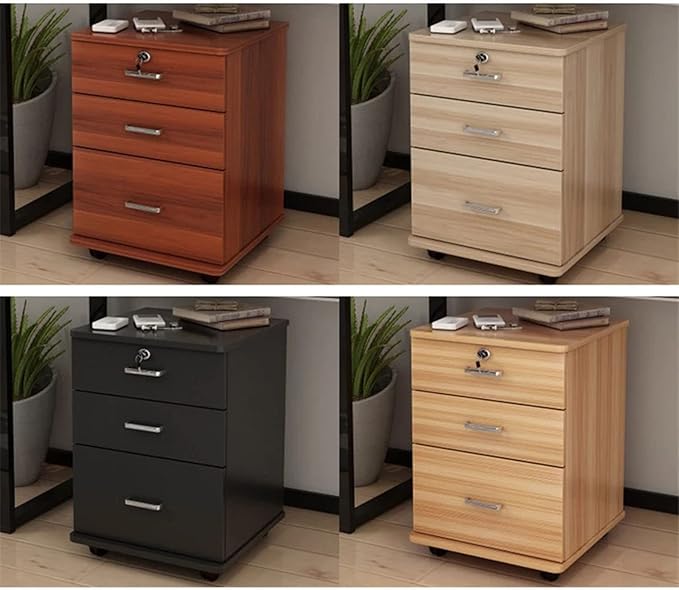 3 Drawers Wooden Office Cabinet Filing Cabinet with Lock Floor Stand Wheel Design Movable File Folder Office Supplies Filing Cabinet (Color : Brass) (B)