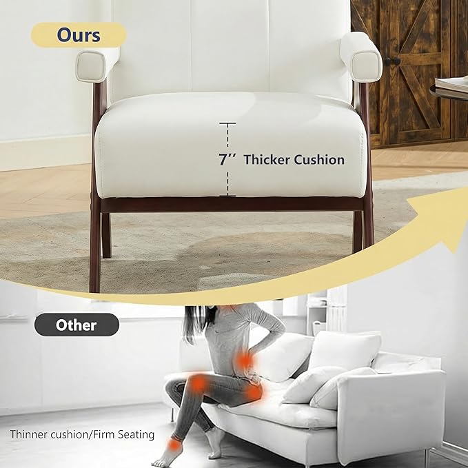 AODAILIHB Mid Century Modern Accent Chair Set of 2 Solid Wood Frame White Linen Armchairs Modern Reading &amp Living Room Chairs for Office Guest &amp Waiting Room