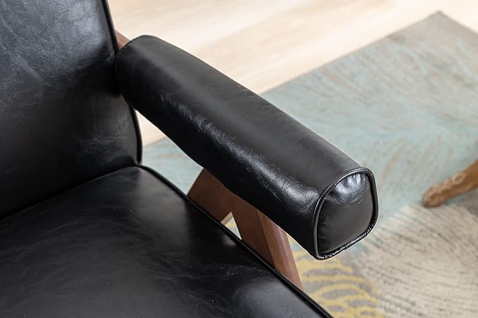 Leisure Chair with Solid Wood Armrest and Feet Mid-Century Modern Accent Chair for Living Room Bedroom Studio Chair