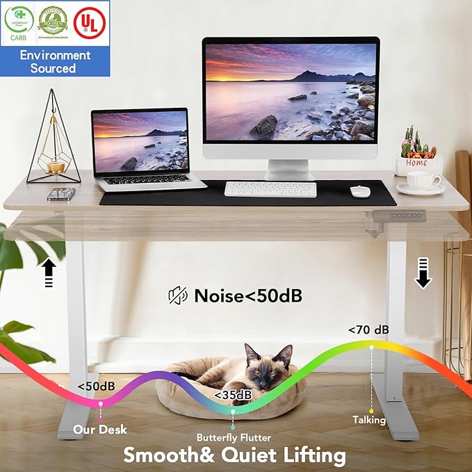 farexon Electric Standing Desk Adjustable Height 71 x 28 Inch Sit Stand up Desk with Large Mouse Pad Double Metal Hook4 Wheels4 Memory Preset Heights Home Office Computer DeskOak Grey