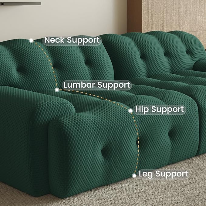 86.6inch Modular Sectional CouchOversized Loveseat Sofa 3D Mesh Fabric Comfy Cloud Sofa Couches Curved Couch for Living Room Office ApartmentNo Assembly Required (Green 86.6)