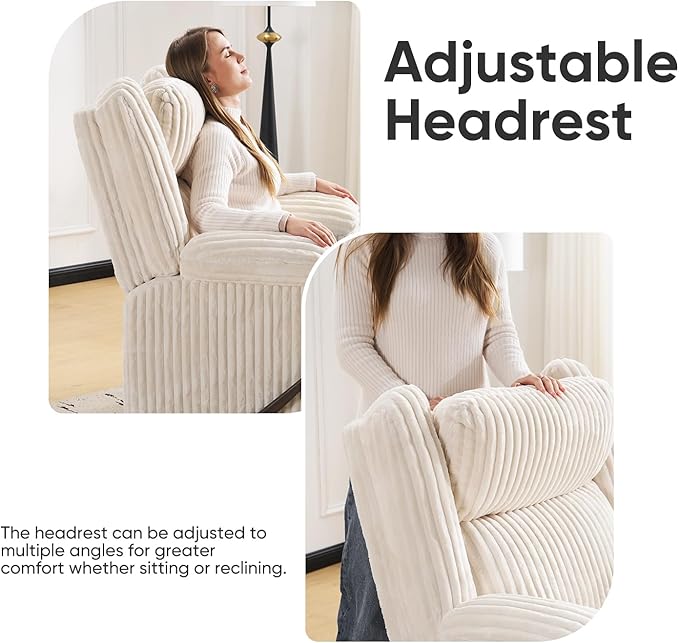 Oversized Manual Recliner Chair with Arm StorageSwivel Rocker Recliner Chair for Adults with Adjustable HeadrestNursery Glider Recliner with Phone Stand and Side Pockets for Living RoomBeige
