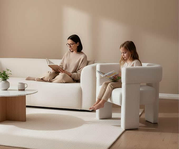 ROCTY White Sherpa Barrel Accent Chairs Set of 2 Upholstered Side Chairs with Arm for Living Room Bedroom Reading
