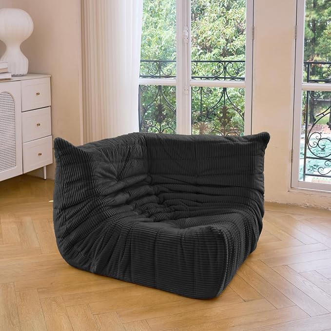 N&ampV Fireside Corner Chair Mid Century Armless Floor Sofa Soft Premium Corduroy Floor Lounge Chair Foam Sofa Accent Chair for Living Room Bedroom and Office (Black)
