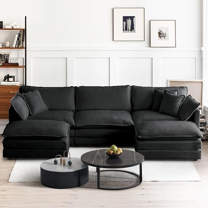 SoarFlash Chenille Sectional Sofa Comfy L Shaped Modular Coush Sofa with Ottoman Modern 3 Seat Couch Deep Seat Sofa Set for Living RoomGrey